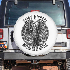 Saint Michael Defend Us In Battle Spare Tire Cover American Flag Patriotic TS12 No hole White Print Your Wear