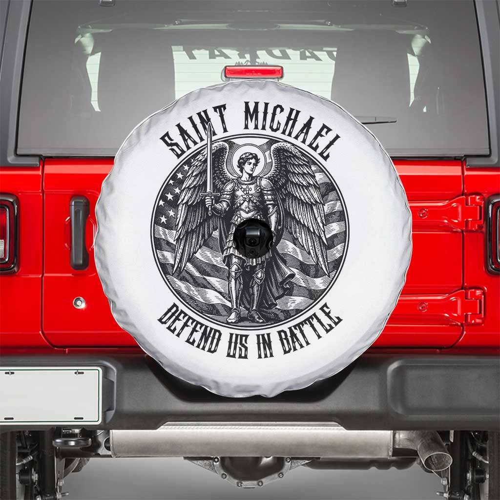 Saint Michael Defend Us In Battle Spare Tire Cover American Flag Patriotic TS12 White Print Your Wear