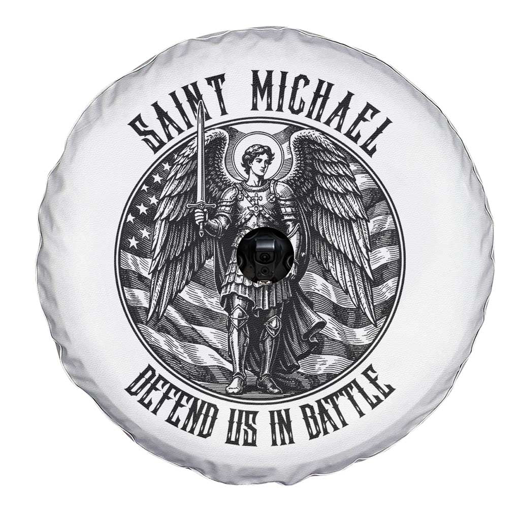 Saint Michael Defend Us In Battle Spare Tire Cover American Flag Patriotic TS12 Print Your Wear