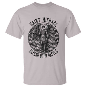 Saint Michael Defend Us In Battle T Shirt American Flag Patriotic TS12 Ice Gray Print Your Wear