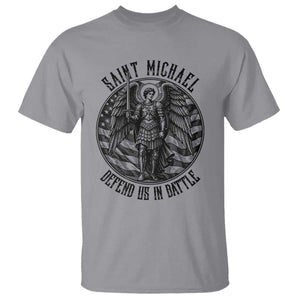 Saint Michael Defend Us In Battle T Shirt American Flag Patriotic TS12 Sport Gray Print Your Wear