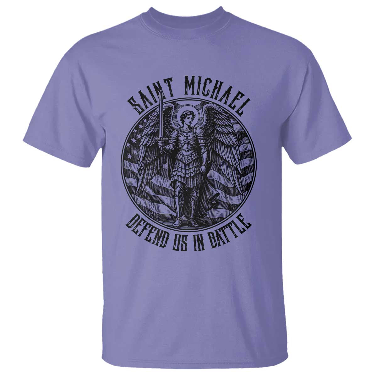 Saint Michael Defend Us In Battle T Shirt American Flag Patriotic TS12 Violet Print Your Wear
