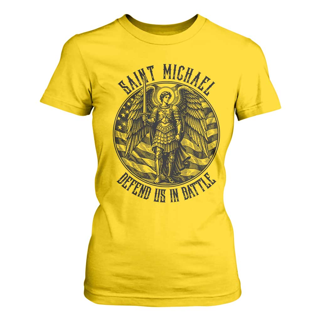 Saint Michael Defend Us In Battle T Shirt For Women American Flag Patriotic TS12 Daisy Print Your Wear