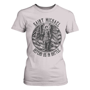 Saint Michael Defend Us In Battle T Shirt For Women American Flag Patriotic TS12 Ice Gray Print Your Wear