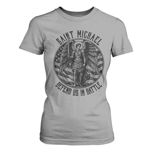 Saint Michael Defend Us In Battle T Shirt For Women American Flag Patriotic TS12 Sport Gray Print Your Wear
