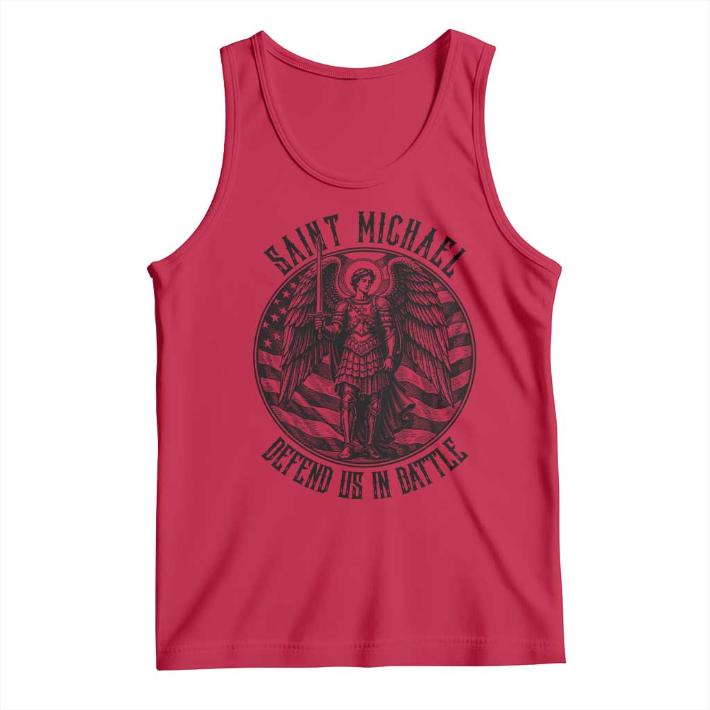 Saint Michael Defend Us In Battle Tank Top American Flag Patriotic TS12 Red Print Your Wear