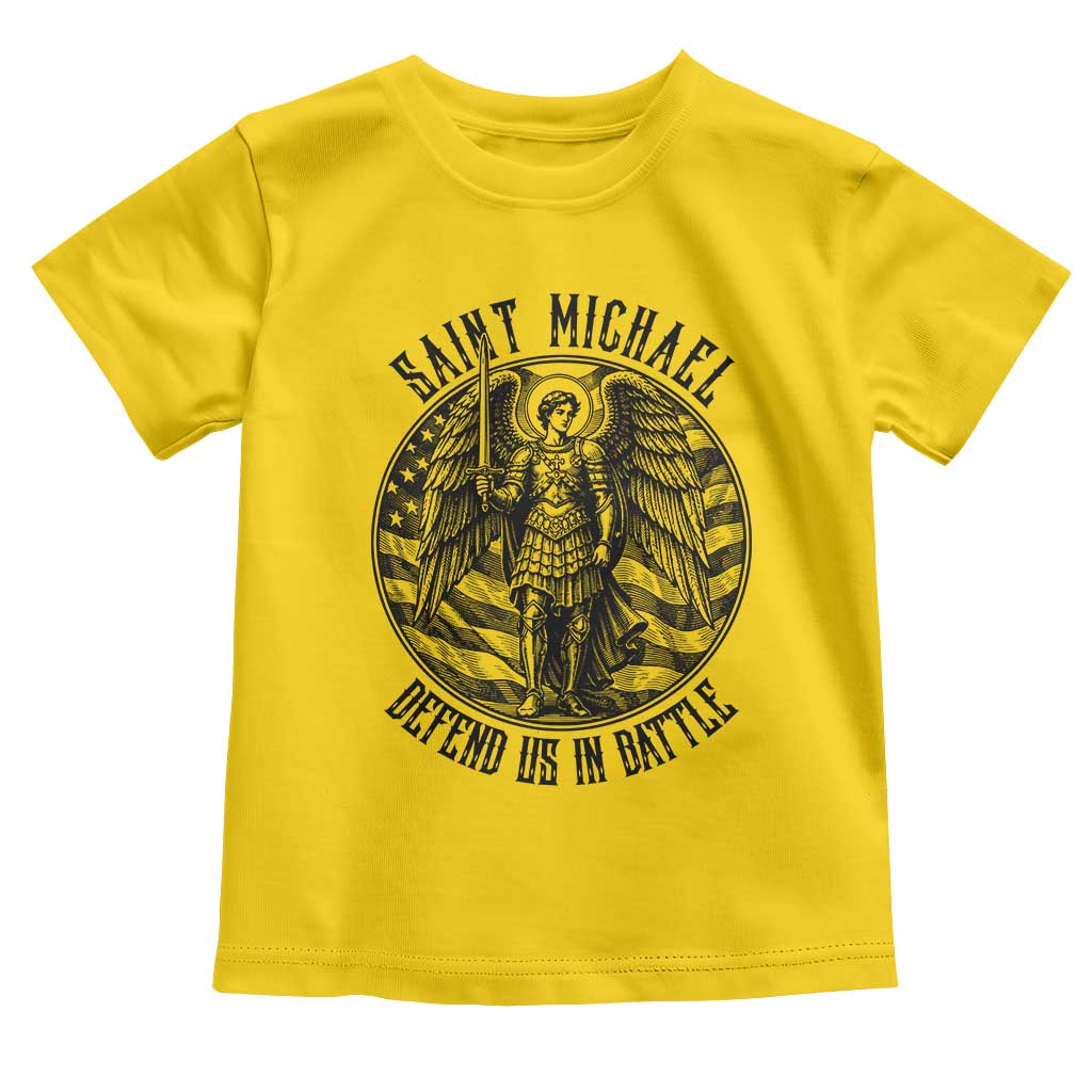 Saint Michael Defend Us In Battle Toddler T Shirt American Flag Patriotic TS12 Daisy Print Your Wear