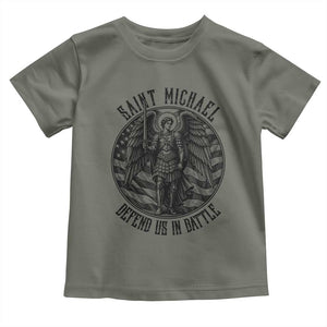 Saint Michael Defend Us In Battle Toddler T Shirt American Flag Patriotic TS12 Military Green Print Your Wear