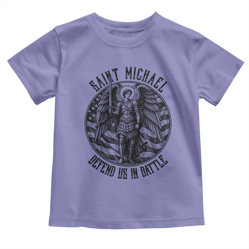 Saint Michael Defend Us In Battle Toddler T Shirt American Flag Patriotic TS12 Violet Print Your Wear