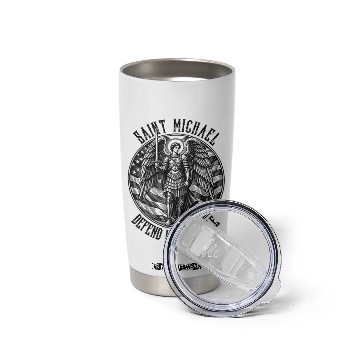 Saint Michael Defend Us In Battle Tumbler Cup American Flag Patriotic TS12 Print Your Wear