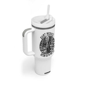 Saint Michael Defend Us In Battle Tumbler With Handle American Flag Patriotic TS12 Print Your Wear