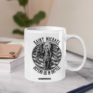 Saint Michael Defend Us In Battle Coffee Mug American Flag Patriotic TS12 Print Your Wear
