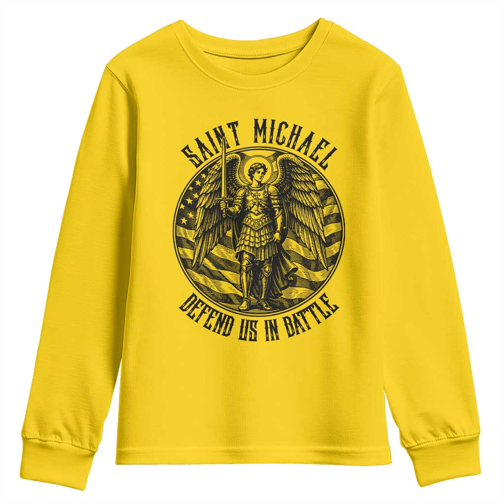 Saint Michael Defend Us In Battle Youth Sweatshirt American Flag Patriotic TS12 Daisy Print Your Wear