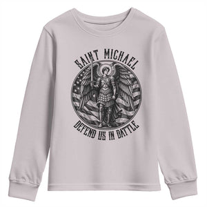 Saint Michael Defend Us In Battle Youth Sweatshirt American Flag Patriotic TS12 Ice Gray Print Your Wear