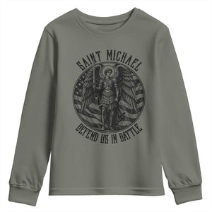 Saint Michael Defend Us In Battle Youth Sweatshirt American Flag Patriotic TS12 Military Green Print Your Wear