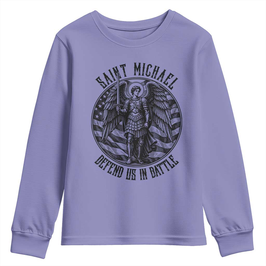 Saint Michael Defend Us In Battle Youth Sweatshirt American Flag Patriotic TS12 Violet Print Your Wear