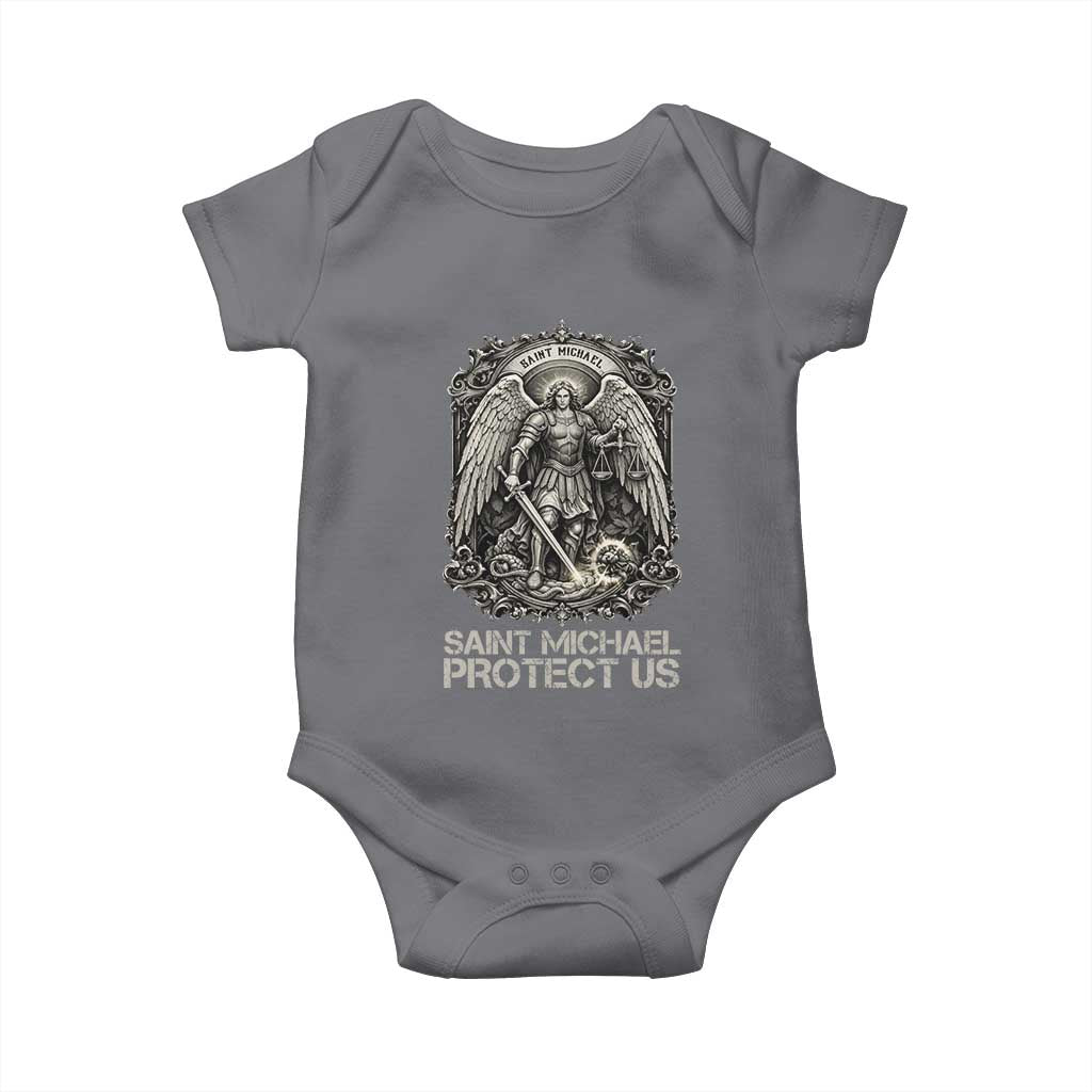St Michael The Archangel Protect Us Baby Onesie Christian Faith Gift TS12 Charcoal Print Your Wear