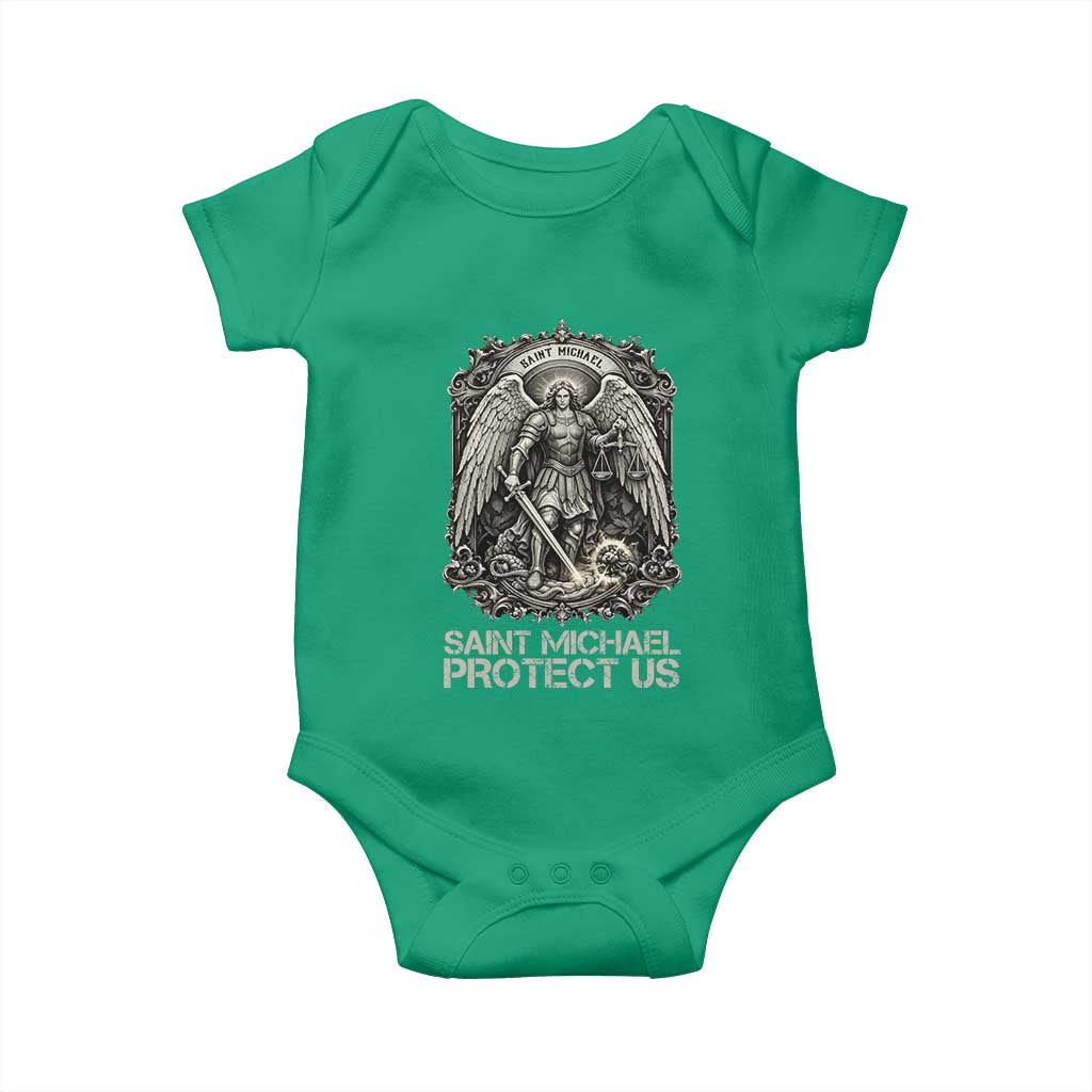 St Michael The Archangel Protect Us Baby Onesie Christian Faith Gift TS12 Irish Green Print Your Wear
