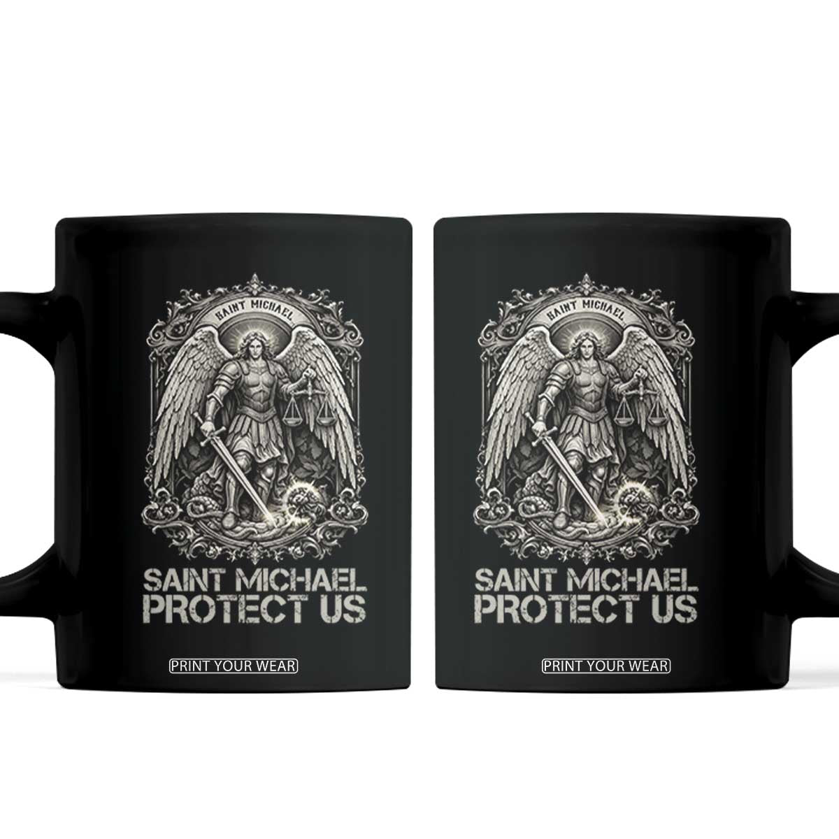 St Michael The Archangel Protect Us Coffee Mug Christian Faith Gift TS12 Black Print Your Wear
