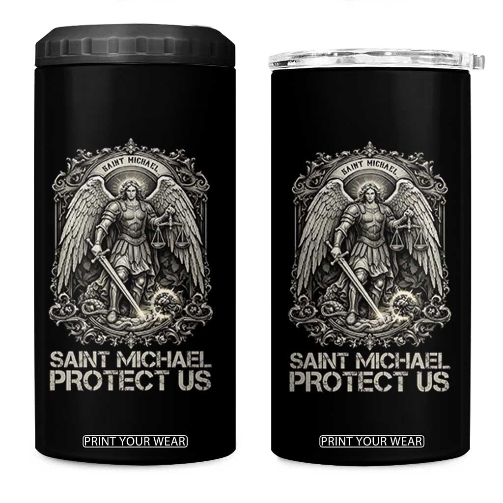 St Michael The Archangel Protect Us 4 in 1 Can Cooler Tumbler Christian Faith Gift TS12 One Size: 16 oz Black Print Your Wear