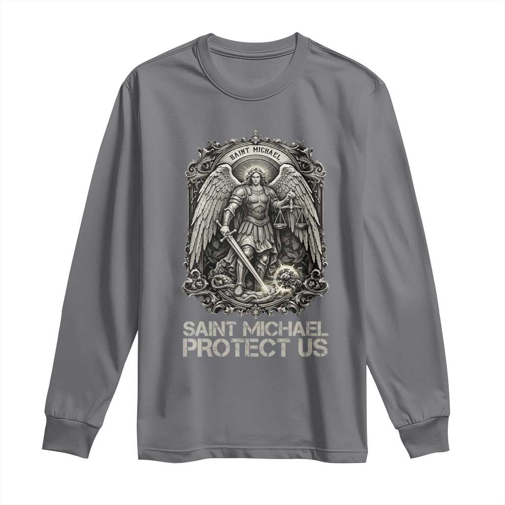 St Michael The Archangel Protect Us Long Sleeve Shirt Christian Faith Gift TS12 Charcoal Print Your Wear