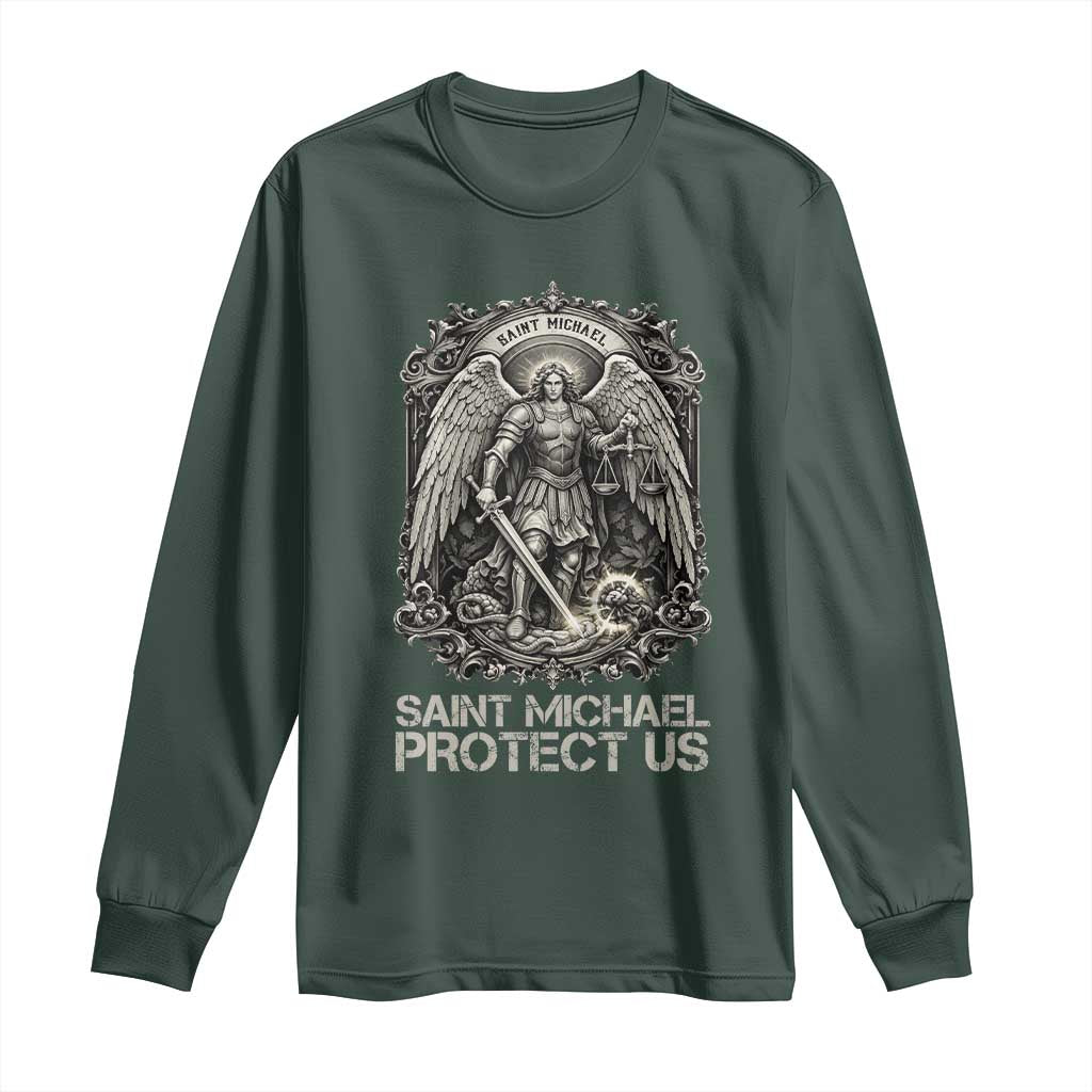 St Michael The Archangel Protect Us Long Sleeve Shirt Christian Faith Gift TS12 Dark Forest Green Print Your Wear