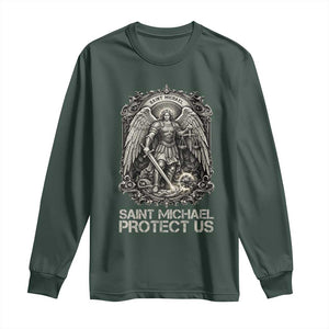 St Michael The Archangel Protect Us Long Sleeve Shirt Christian Faith Gift TS12 Dark Forest Green Print Your Wear