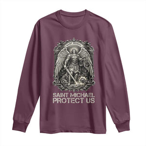 St Michael The Archangel Protect Us Long Sleeve Shirt Christian Faith Gift TS12 Maroon Print Your Wear