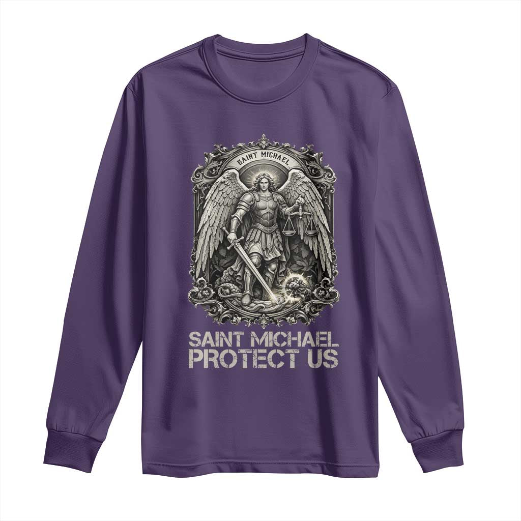 St Michael The Archangel Protect Us Long Sleeve Shirt Christian Faith Gift TS12 Purple Print Your Wear