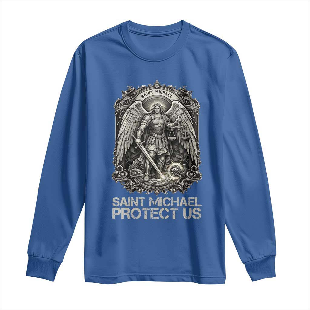 St Michael The Archangel Protect Us Long Sleeve Shirt Christian Faith Gift TS12 Royal Blue Print Your Wear