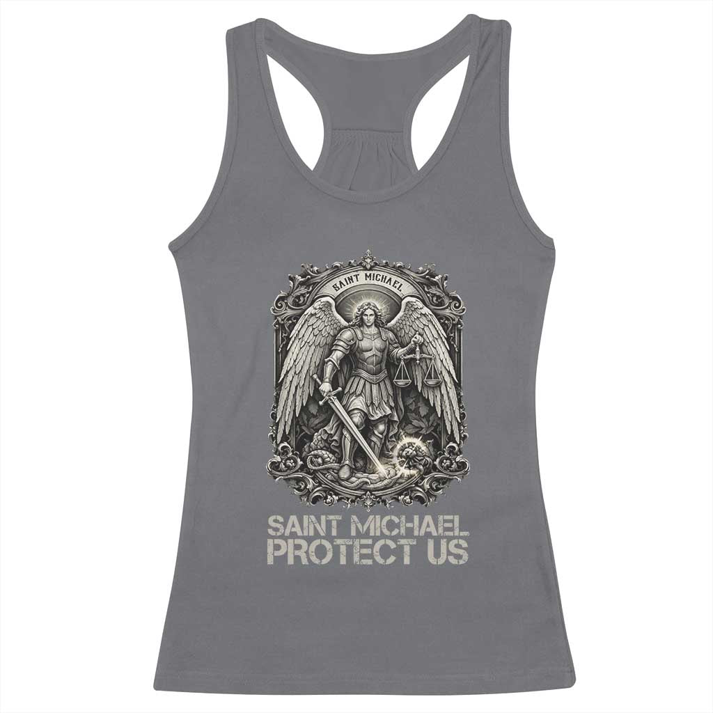St Michael The Archangel Protect Us Racerback Tank Top Christian Faith Gift TS12 Charcoal Print Your Wear