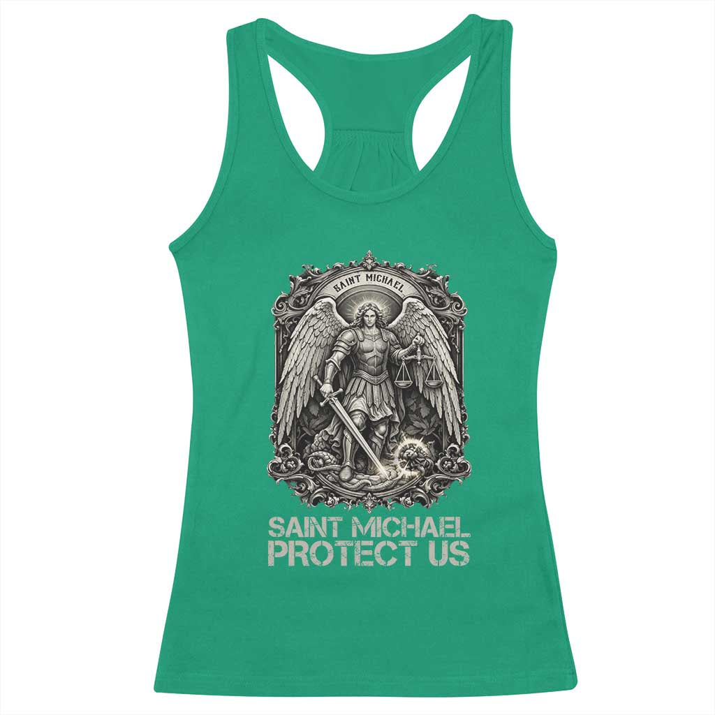 St Michael The Archangel Protect Us Racerback Tank Top Christian Faith Gift TS12 Irish Green Print Your Wear
