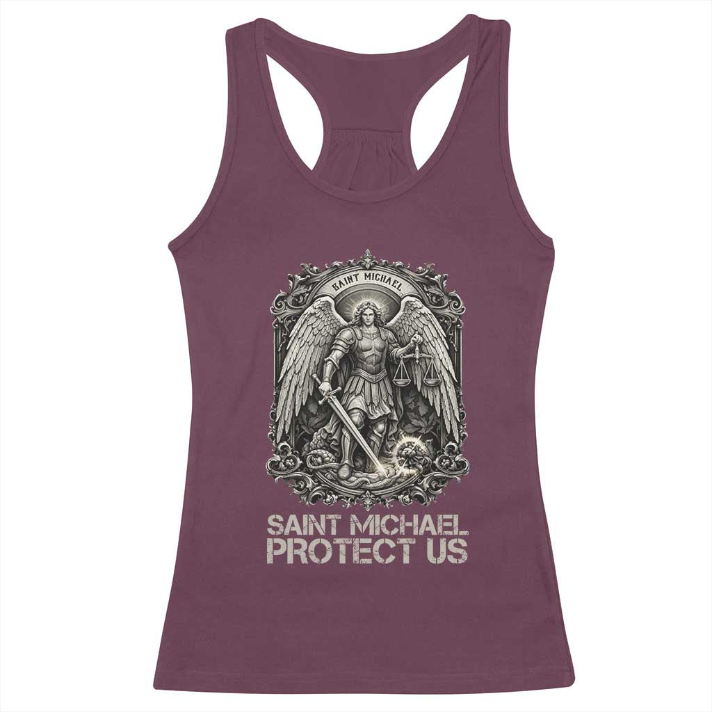 St Michael The Archangel Protect Us Racerback Tank Top Christian Faith Gift TS12 Maroon Print Your Wear