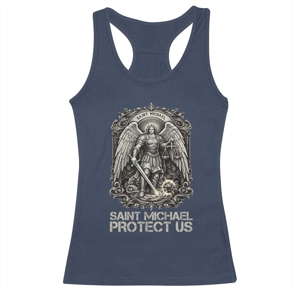 St Michael The Archangel Protect Us Racerback Tank Top Christian Faith Gift TS12 Navy Print Your Wear