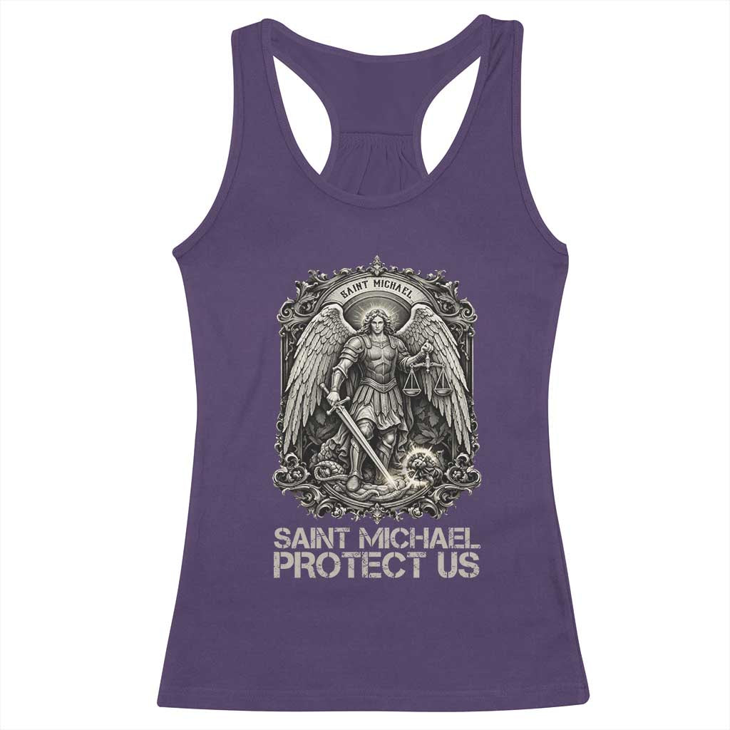 St Michael The Archangel Protect Us Racerback Tank Top Christian Faith Gift TS12 Purple Print Your Wear
