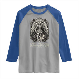 St Michael The Archangel Protect Us Raglan Shirt Christian Faith Gift TS12 Sport Gray Royal Print Your Wear