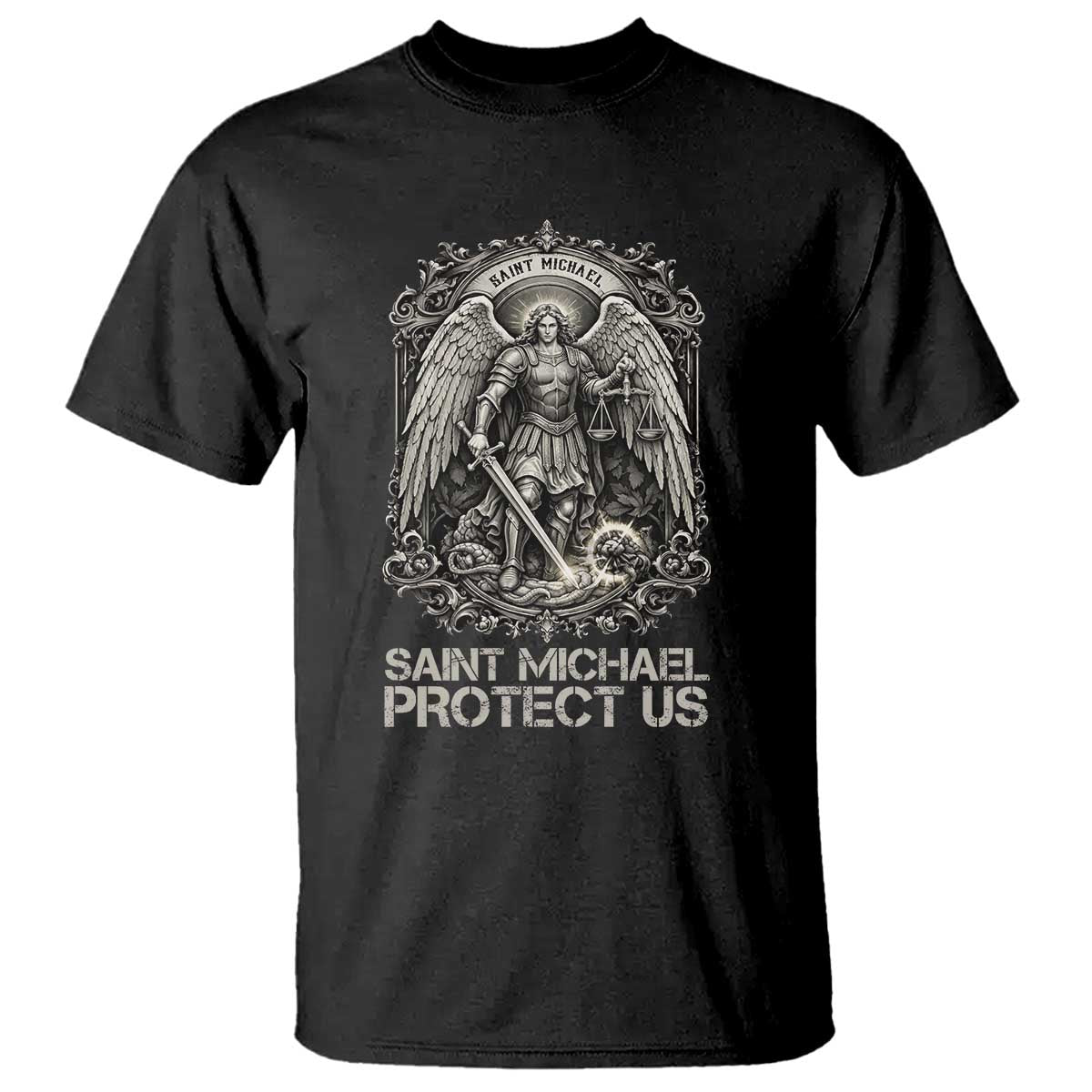 St Michael The Archangel Protect Us T Shirt Christian Faith Gift TS12 Black Print Your Wear