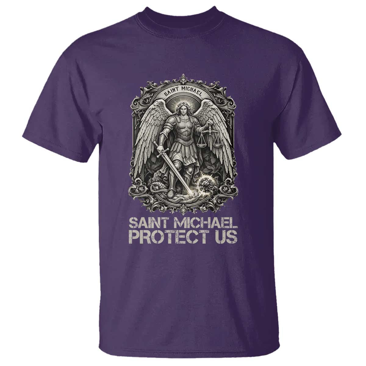 St Michael The Archangel Protect Us T Shirt Christian Faith Gift TS12 Purple Print Your Wear