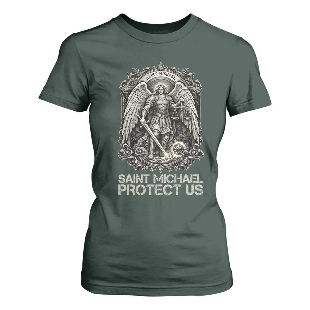 St Michael The Archangel Protect Us T Shirt For Women Christian Faith Gift TS12 Dark Forest Green Print Your Wear