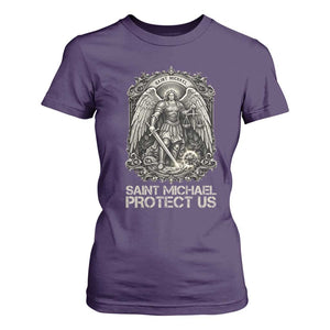 St Michael The Archangel Protect Us T Shirt For Women Christian Faith Gift TS12 Purple Print Your Wear