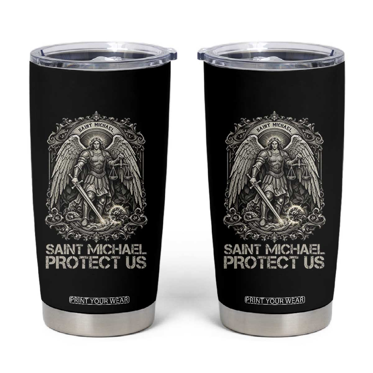 St Michael The Archangel Protect Us Tumbler Cup Christian Faith Gift TS12 Black Print Your Wear