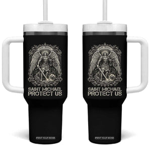 St Michael The Archangel Protect Us Tumbler With Handle Christian Faith Gift TS12 One Size: 40 oz Black Print Your Wear