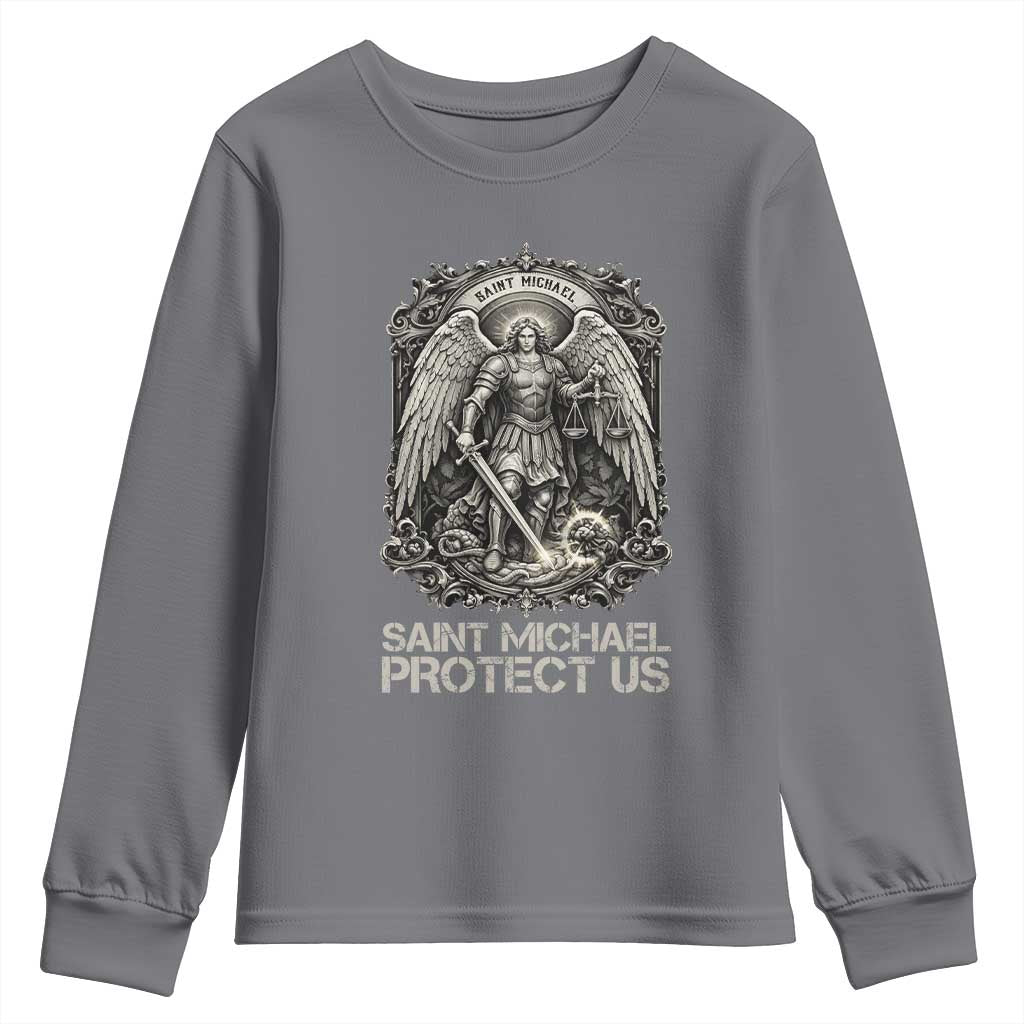 St Michael The Archangel Protect Us Youth Sweatshirt Christian Faith Gift TS12 Charcoal Print Your Wear