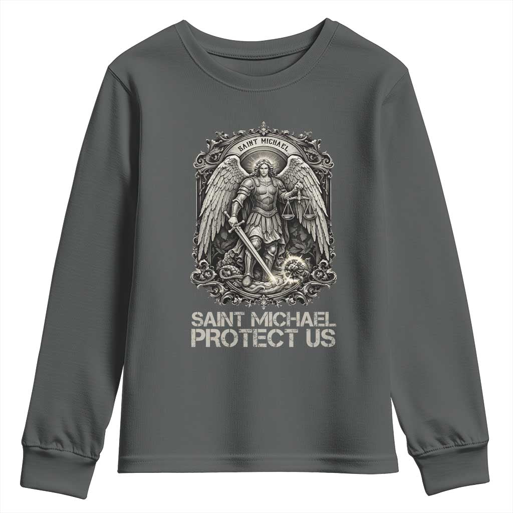 St Michael The Archangel Protect Us Youth Sweatshirt Christian Faith Gift TS12 Dark Heather Print Your Wear