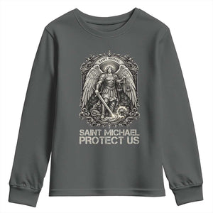 St Michael The Archangel Protect Us Youth Sweatshirt Christian Faith Gift TS12 Dark Heather Print Your Wear