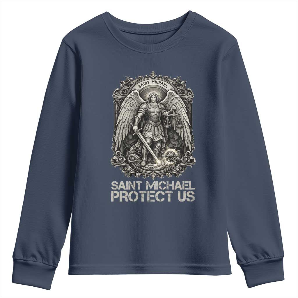 St Michael The Archangel Protect Us Youth Sweatshirt Christian Faith Gift TS12 Navy Print Your Wear