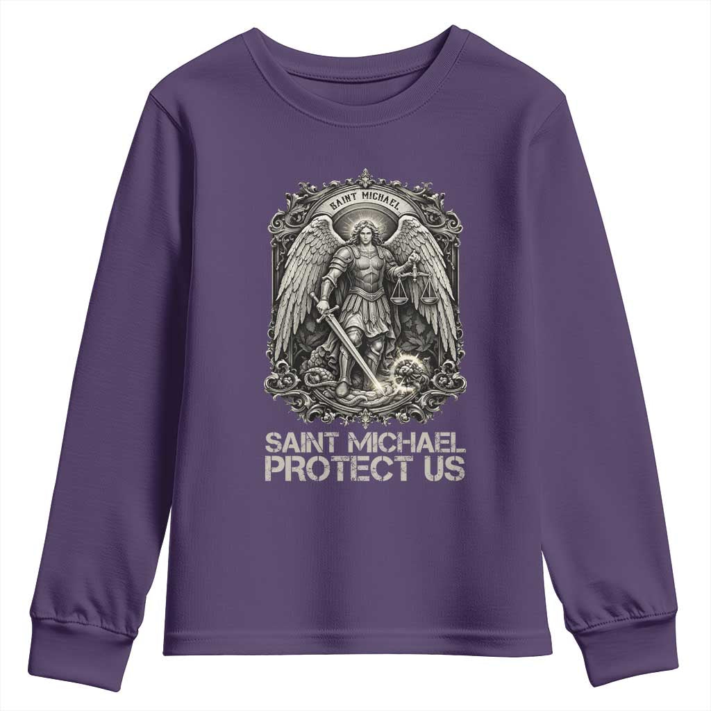 St Michael The Archangel Protect Us Youth Sweatshirt Christian Faith Gift TS12 Purple Print Your Wear