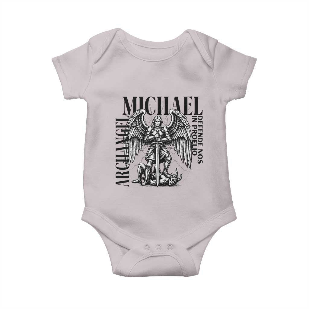 Saint Michael Archangel Defende Nos In Proelio Baby Onesie Christian Faith Gift TS12 Ice Gray Print Your Wear