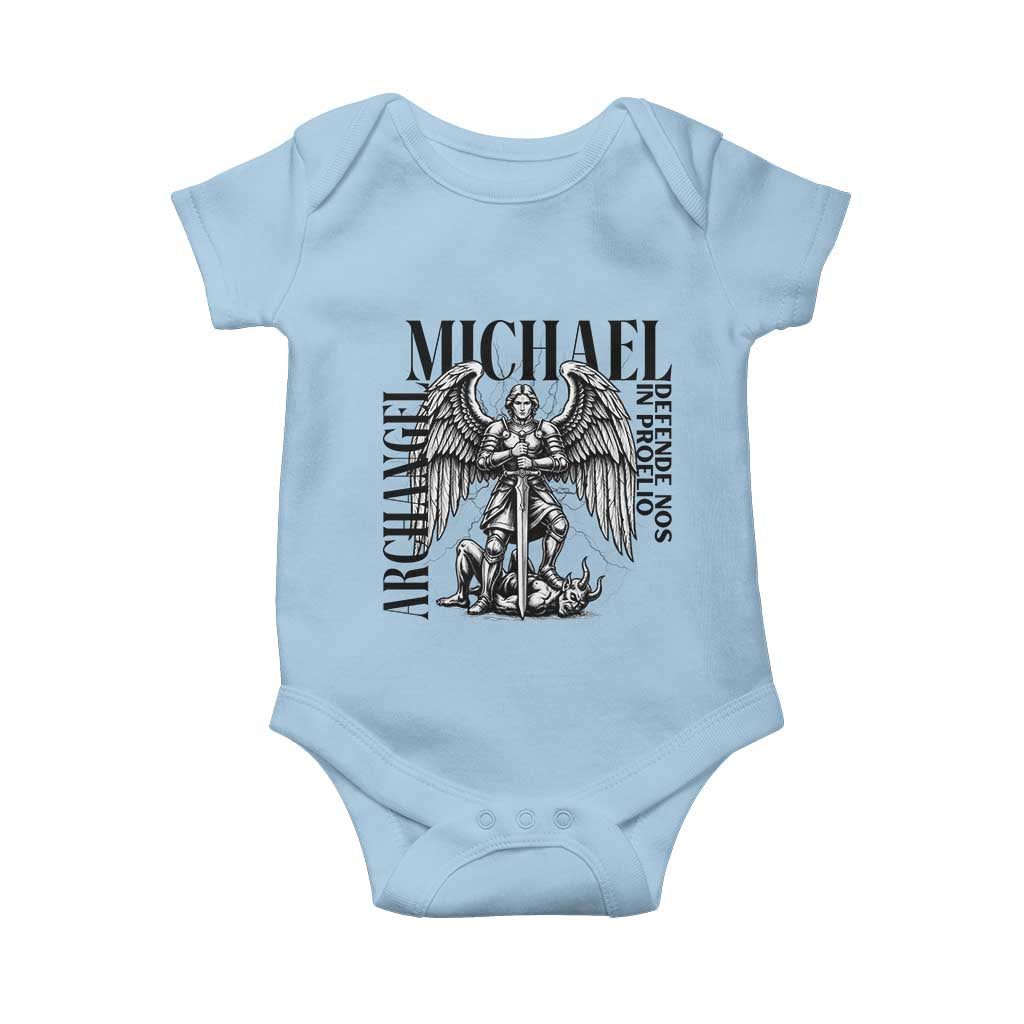 Saint Michael Archangel Defende Nos In Proelio Baby Onesie Christian Faith Gift TS12 Light Blue Print Your Wear