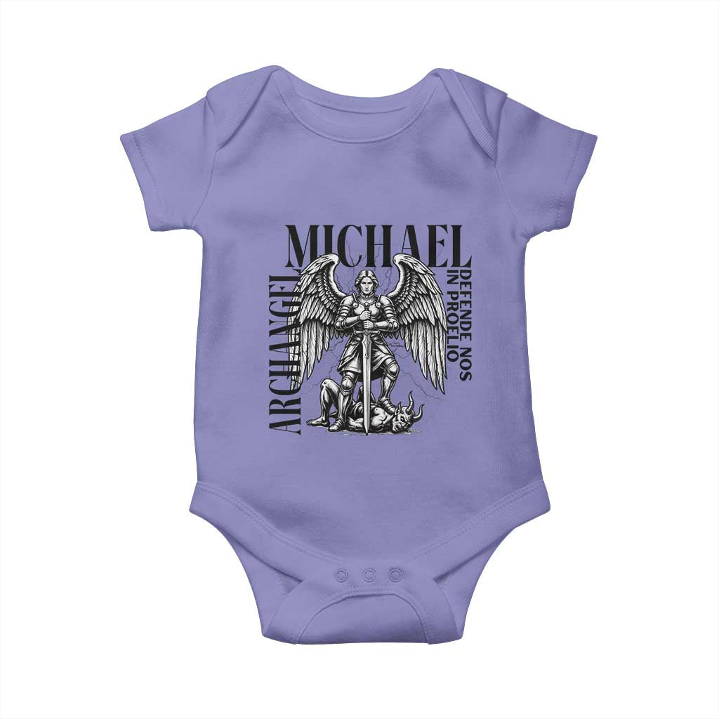 Saint Michael Archangel Defende Nos In Proelio Baby Onesie Christian Faith Gift TS12 Violet Print Your Wear